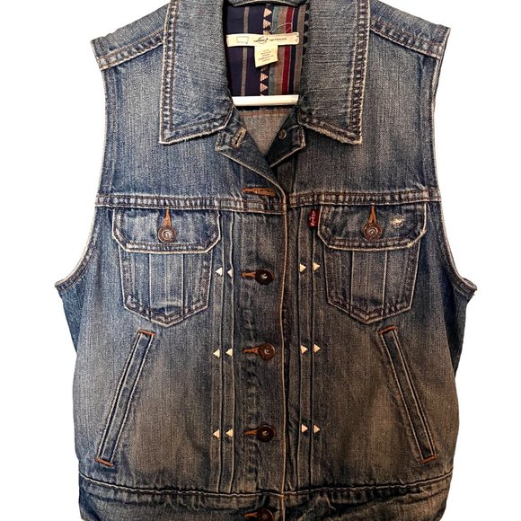 Rare Vintage Levi's X Pendleton Women's Boho Jean Vest Size Small - Picture 1 of 8